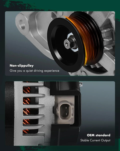Close-up of non-slip pulley and OEM standard parts on Heavy Duty 160Amp 12V Alternator For Jeep Grand Cherokee Commander 2005 2006 V8 5.7L 6.1L Replacement With Clockwise Rotation OE 11155 56044380AC Fitment.