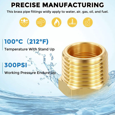 Solid Brass NPT Reducer Hose Fittings Adapter 3/8 Male To 1/4 Female Pipe Thread Connector for leak repair in water system