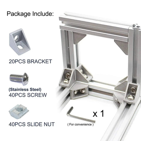 20 Sets 2020 Aluminum Extrusion T Slot Corner Brackets Kit With 40 M5 Bolts Nuts And 40 T Slot Nuts For 20X20 2040 80X20 Aluminum Rails