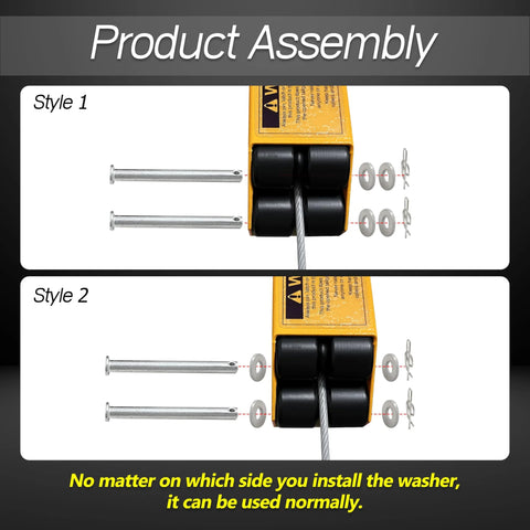 4 Pack Trailer Tailgate Lift Assist Rollers Kit For Two Sided Trailers Replacement Rollers With Pins Washers And Rings Fits GMNR 925 Lift System Easy Install Durable Steel Construction For Smooth Operation, front view with assembly styles.