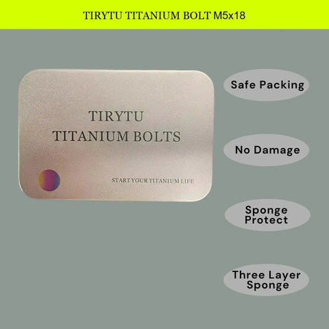 Ultralight Titanium M5x18 Bike Bolts packaging with safety features listed: safe packing, no damage, sponge protect, three-layer sponge.