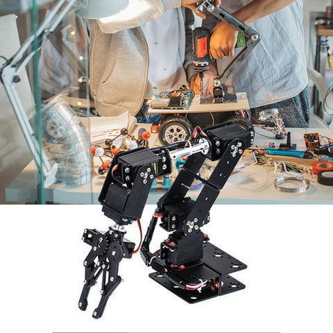 Arm Mechanical Robotic Clamp Claw Kit, 6DOF robot arm with metal joints and claw gripper on base