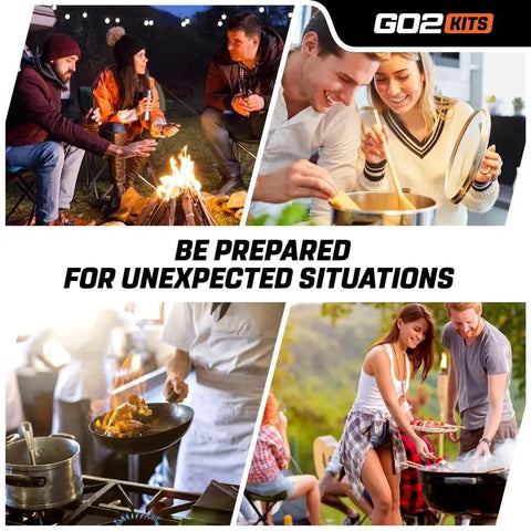 People cooking outdoors and indoors, highlighting preparedness with Advanced Burn Kit First Aid Set With Dressings, Burn Cream.