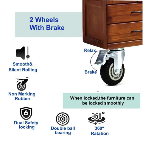 4 Inch Caster Wheels Set Of 4 with locking swivel caster on wooden furniture showing brake and smooth rolling features