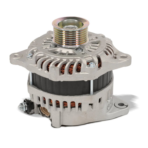 Beefed-Up 7-Groove 12V Alternator Replacement For 2013-2017 Pathfinder 3.5L V6, shown from side view with metal casing
