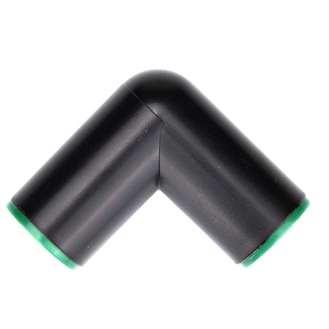 Raindrip 1/2-in compression elbow, loose, black plastic with green end rings, 90-degree irrigation fitting