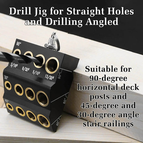 30 45 90 Degree Drill Guide for Hand Drills Portable Metal Drill Jig Built Tough From Aluminum Alloy And Copper for Straight And Angled Holes Ideal For Cable Railings Decks Wood Posts And DIY Projects