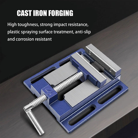 Heavy Duty 5 Inch Table Vise For Woodworking With Fixed Serrated Jaws And 180 Degree Rotatable Rocker Handle on workbench