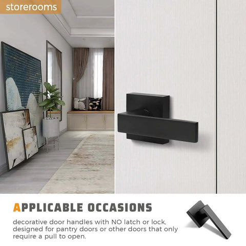 6 Pack Matte Black Dummy Door Handle Set installed on interior door, decorative lever for right or left handed doors, no latch