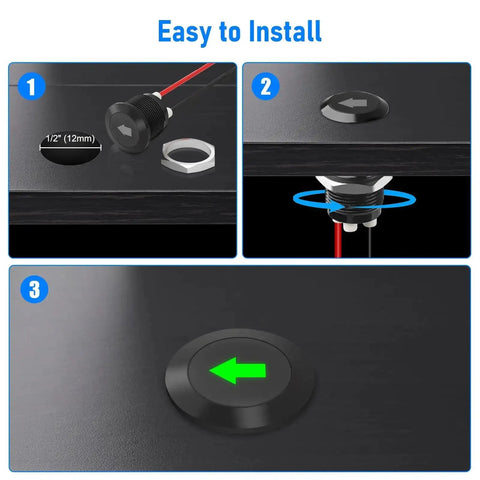 Installation guide for Two Pack 12V Green LED Indicator Lights For Cars And Trucks Waterproof Signal Lamps with half inch panel cutout