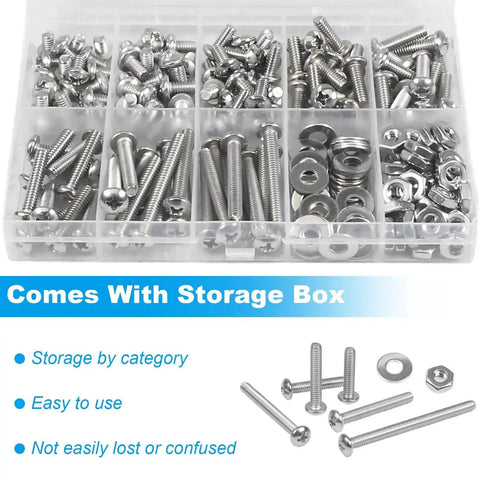 8-32 Phillips Pan Head Machine Screws Nuts Washers Set In 304 Stainless Steel Coarse Full Thread 200-Piece Assortment From 1/4 To 1-1/4 Inch