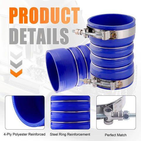 Ailbiuko silicone charge air cooler hump hose kit, 4 in ID, blue, 4-piece with T-bolt clamps for semi trucks