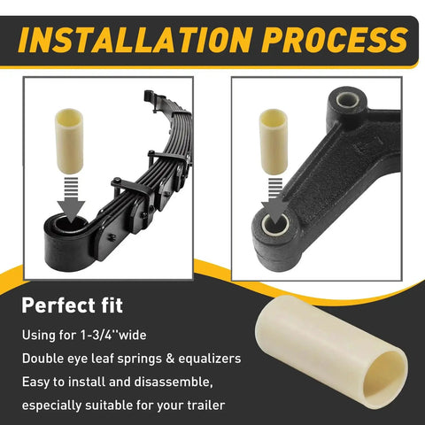 Nylon Trailer Leaf Spring Bushings 9 16 Inch ID And 1 3 4 Inch Outer Diameter Universal Fit Eight Pack installation on slipper trailer leaf springs and equalizers.