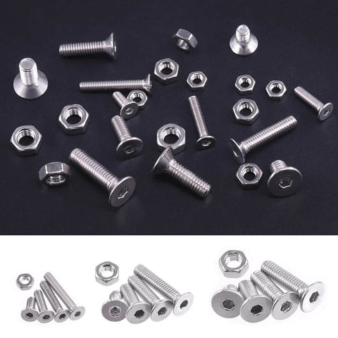 510-Piece Stainless Steel Flat Head Hex Socket Bolts And Nuts Set With M3 M4 M5 Sizes 304 Grade