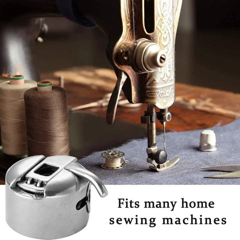 Front view of stainless steel bobbin case for front-loading 15-class home sewing machines
