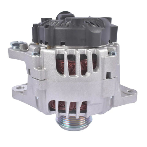110 Amp Drop-In Alternator Replacement For Hyundai Veloster 2013 2017 Kia Forte Forte5 Rio 1.6L 2012 2017 With Start Stop System Bolt-On Direct Fit 37300-2B760 373002B760 High Output showing front view with visible metal casing and wire coils