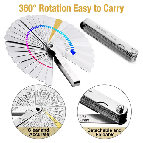 Universal Piston Ring Squaring Tool With 32 Blades Feeler Gauge For End Gap Measurement shown unfolded with measurement markings