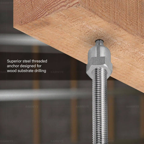 Installed Heavy Duty Screw Swivel Threaded Rod Anchor For Wood Mounting At 17 Degree Off Vertical 20 3 Eighths Inch Size