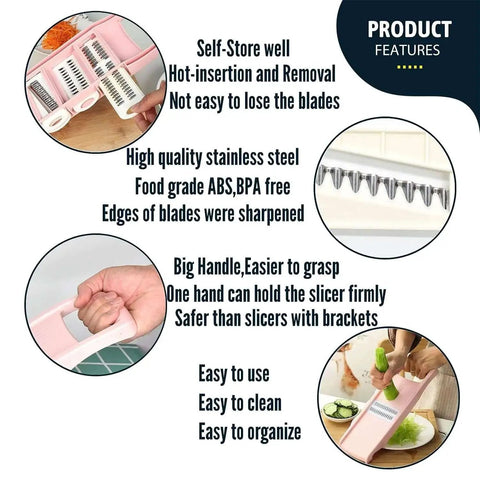 Pink 5 In 1 Mandoline Slicer For Veggies And Potatoes With Peelers Graters And Waffle Fry Cutter Easy Prep Tool For Slicing