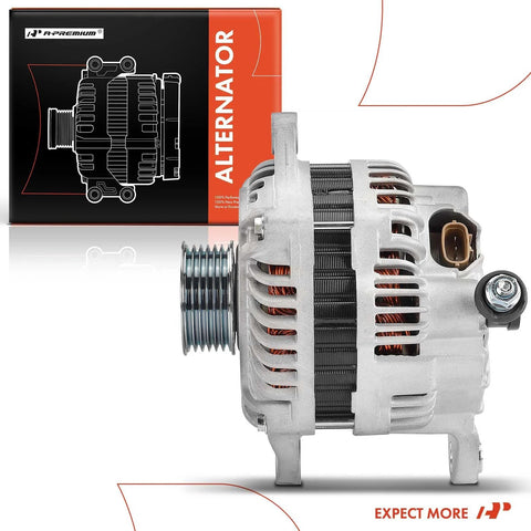 110 Amp 12V alternator for Subaru Outback and Legacy 2010 2011 2012 side view with clockwise rotation and six groove pulley