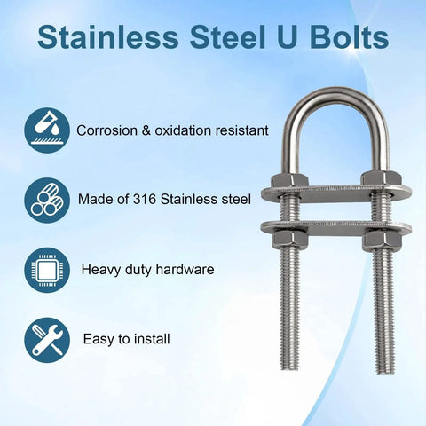 Heavy Duty 316 Stainless Steel U Bolts Two Pack For Boat Stern Bow Eye Tie Downs Yacht Boat Trailer And Automotive Use 100mm Length