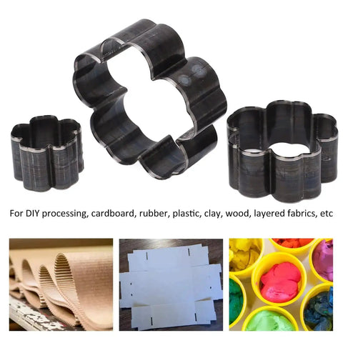 Leather Cutting Dies Set With Flower Shape Belt Hole Punches Three Piece Die Cutter Kit, showing 30, 50, 70mm cutters for crafts