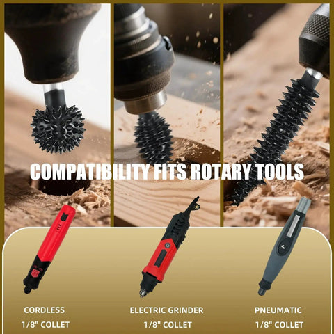 3 Piece Rotary Burr Set With One Eighth Inch Shaft Die Grinder Bits for woodworking shown in rotary tools.