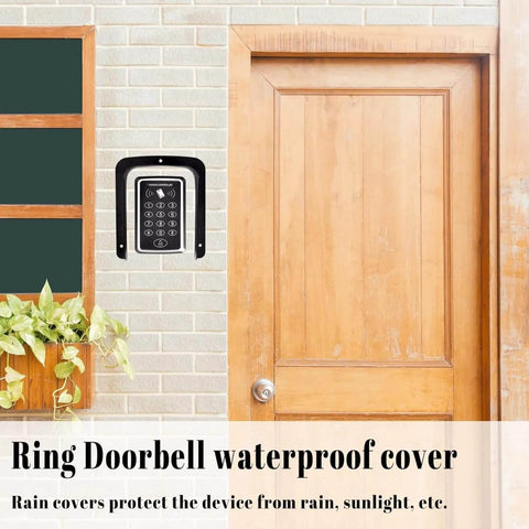 Waterproof Video Doorbell Cover With Anti Glare Shield Large Size Rain Guard installed above doorbell on outdoor wall.