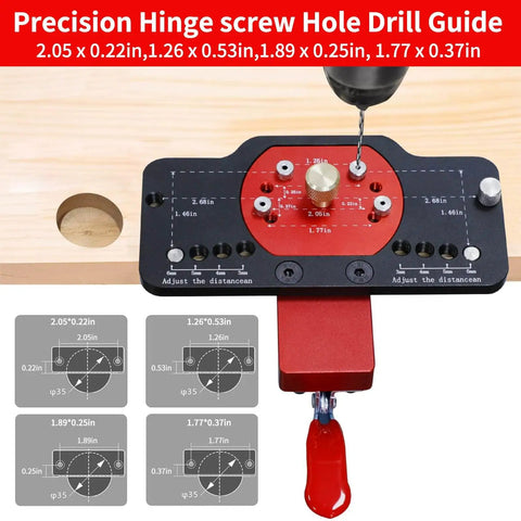 Concealed Hinge Jig Kit For Doors And Cabinets 35mm Precision Aluminum Alloy Hinge Drill Guide shown on wooden board