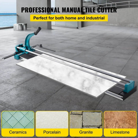 48 Inch Manual Tile Cutter With Laser Guide And Tungsten Wheel For Porcelain and Tile Cutting displayed on concrete floor