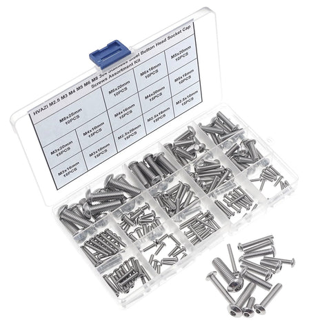 Dope Metric Socket Cap Screws Set 185-Piece Assortment Kit, M2.5 M3 M4 M5 M6 M8, Stainless Steel 304 in clear case.