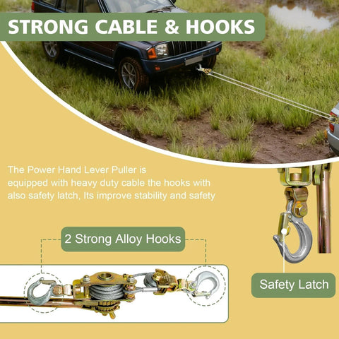 2 Ton Come Along Winch Puller With Double Rope And Two Hooks used for vehicle towing