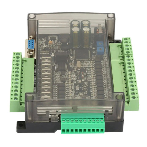 DC24V PLC Controller With 32 Bit MCU, 100kHz Pulse, 14 Digital Inputs And 10 Transistor Outputs, clear casing, DIN rail mountable