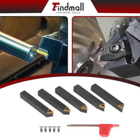 5Pcs Three Eighths Inch Indexable Carbide Lathe Turning Tool Holder Set With TCMT110204 Inserts for metalworking.