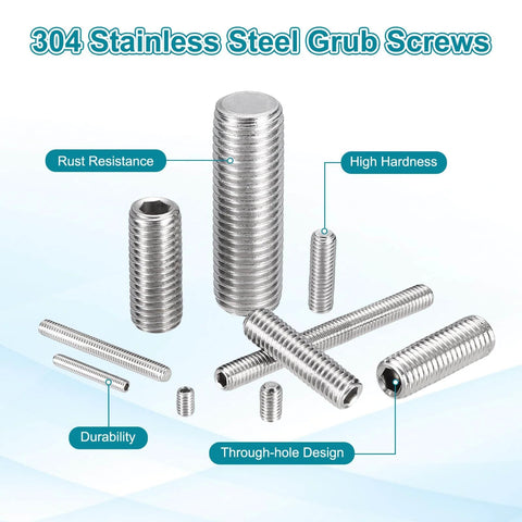 30 Pack M6-1 X 16mm Grub Screws 304 Stainless Steel Cup Point Allen Head Screws Internal Hex Drive various sizes