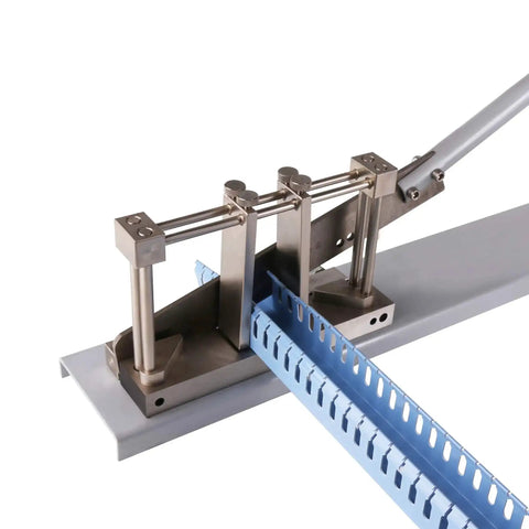Easy Wire Duct Cutter For Rail Ducts 1 To 100 mm Wide Clean Burr Free Cuts with metal blades, cutting blue duct at 45 degree angle