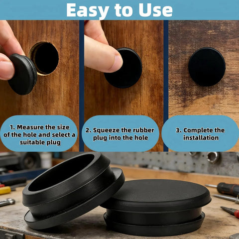 Easy installation steps for 125 Pieces Black Rubber Round Hole Plugs Set In Eight Sizes Silicone Plugs For Round Holes For Furniture