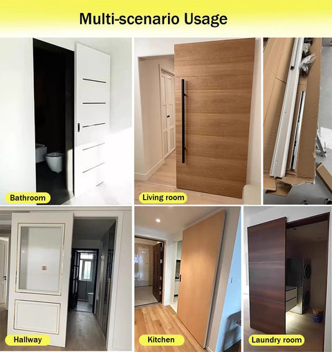 Smooth Trackless Ghost Sliding Door Hardware Kit Soft Close Pocket Door System For Modern Home Invisible Sliding Rail For Wood Doors Universal Fit Two Point Seven Feet in multiple room settings.