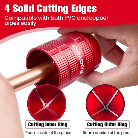 Deburring Tool For Pipe Chamfering And Deburring Reamer With Four Solid Cutting Edges Fits 1/4 Inch To 1-5/8 Inch Tubes For PVC Copper And Aluminum Pipes Red in use