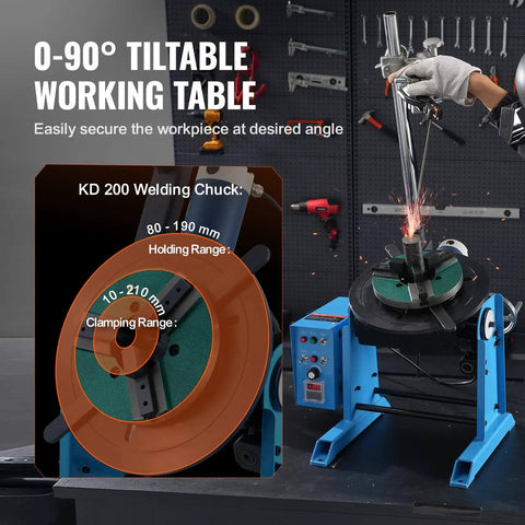 Rotary Welding Positioner 50Kg With 0 To 90 Degree Turntable, Low Speed 0.5 To 6 RPM, 120W Motor, Includes 12.4 Inch 3 Jaw Lathe Chuck