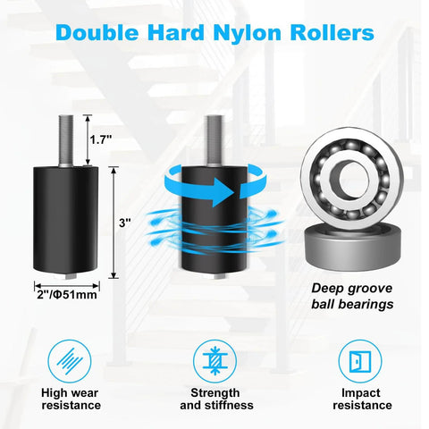 Two Pack 3-Inch Sliding Gate Rollers With Adjustable Guide Bracket, Beefy Nylon Guider, Deep Groove Ball Bearings