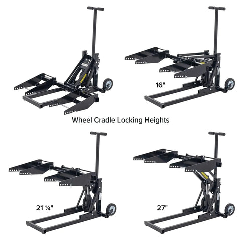 Guardian zero-turn lawn mower lift jack with wheel cradle, 550 lb capacity, black steel, 27-in height