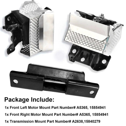 GMC Three Piece Engine Motor Mount Heat Shield Kit For Front And Auto Transmission Mounts Compatible With 2007-2014 Sierra 1500