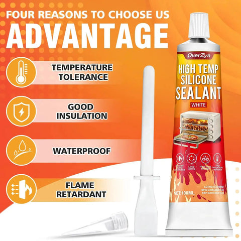 Heavy Duty High Temp Silicone Sealant 3 Point 8 Oz White For Extreme Heat Bonds And Seals In Ovens Grills And Fireplaces tube and nozzle