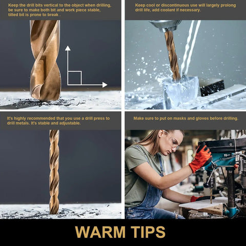 Tips for using the 26 Piece Cobalt M35 HSS Letter Drill Bit Set A Through Z With Indexed Metal Case For Hardened Metal Stainless Steel Cast Iron Plastic And Wood.