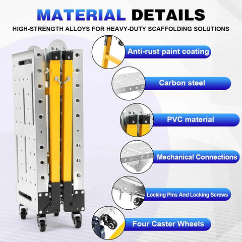 Beefy Steel Welding Table With Casters Portable Work Platform 1100 Lb Load Capacity Adjustable Height 55 X 14 Inch Galvanized Top Dual Function Welding Table And Folding Bench showing material details like anti-rust paint coating and carbon steel.