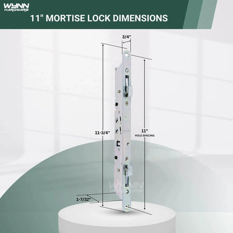 Eleven And Three Quarters Inch Multi Point Mortise Lock With Face Plate For Sliding Patio Glass Door Dual Point Lock Set Replacement Anti Slam Button Stainless Steel Handle Not Included dimensions diagram