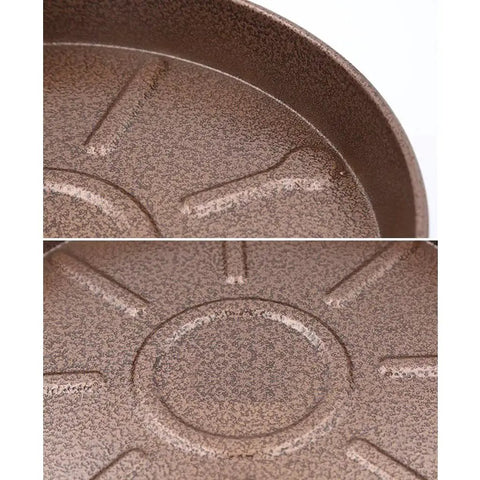 Close-up of copper round metal tray for 20 Inch Round Plant Stand With Lockable Wheels Heavy Duty 480 Lb Capacity Rolling Plant Caddy