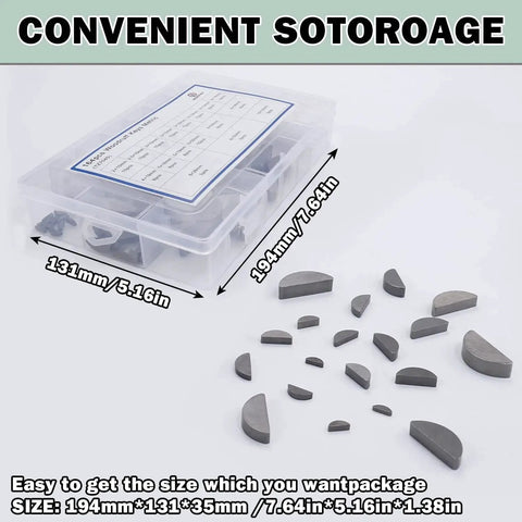 Woodruff Key Set 164Pcs Metric Assortment With 17 Sizes For Crankshafts And Machinery In Carbon Steel With Heavy Duty Wear And Corrosion Resistance Low Friction Woodruff Key Kit With Durable Performance By Boeray shown in clear organized case with visible key sizes.