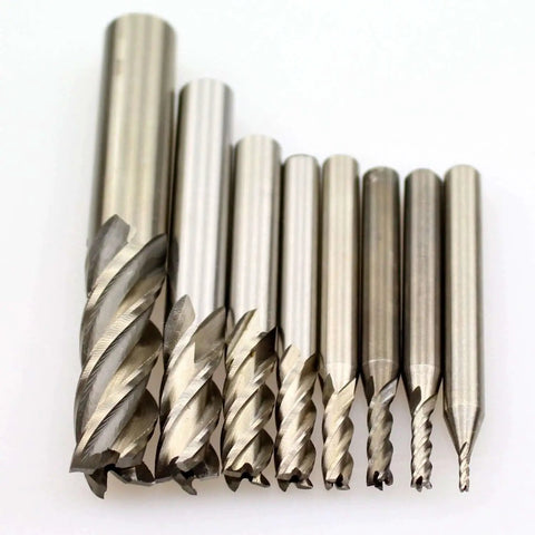 HSS End Mill Set One Sixteenth To One Half Inch Four Flute Straight Shank Square Nose Cutter Eight Piece Pro Grade